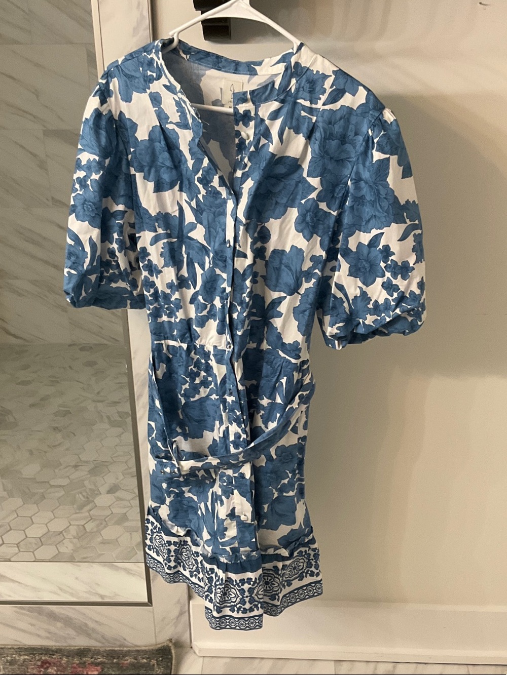 Joie White Mini Dress with Blue Floral Print